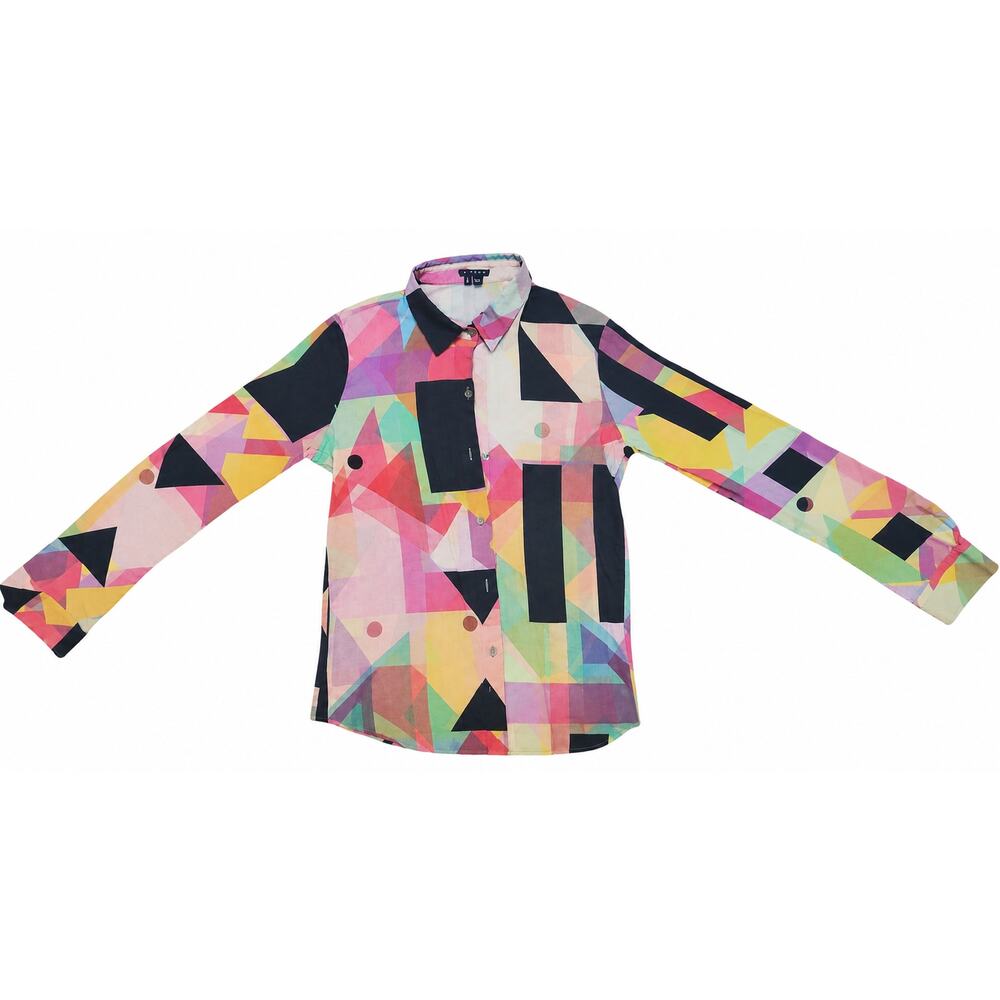 Theory Womens Abstract Geometric Print Button Front Top Sz M - Picture 2 of 3